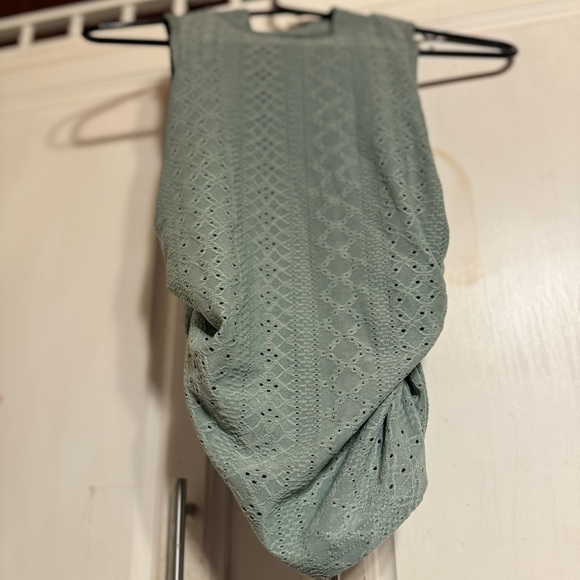 COPY - Eyelet Sage Green Ruched Sides top - Picture 6 of 8